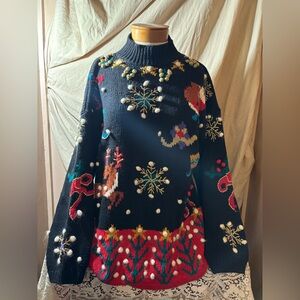 D.B.L. Vintage Festive Black Sweater with Holiday Motifs